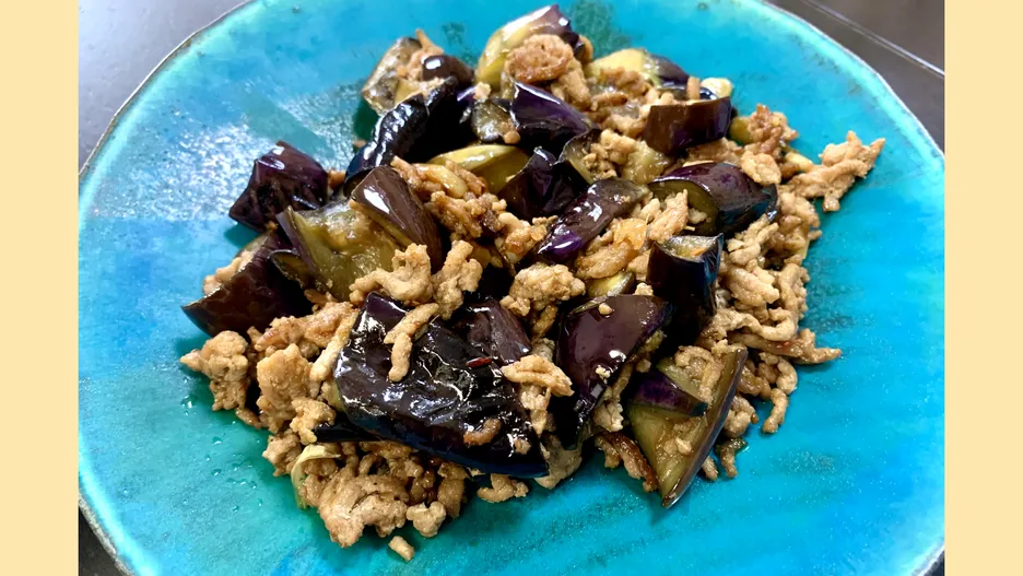 茄子とひき肉の甘辛炒め
