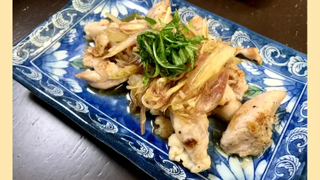 鶏もも肉の茗荷ワサビポン酢和え