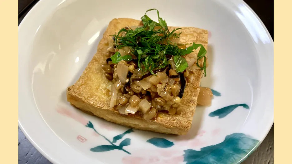 厚揚げの岩下の新生姜納豆乗せ