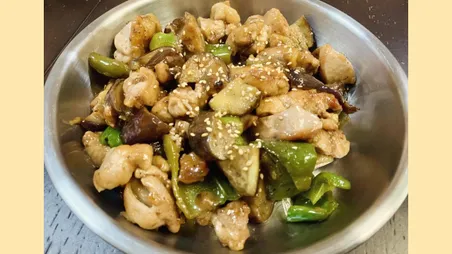 鶏もも肉と茄子の甘辛酢炒め