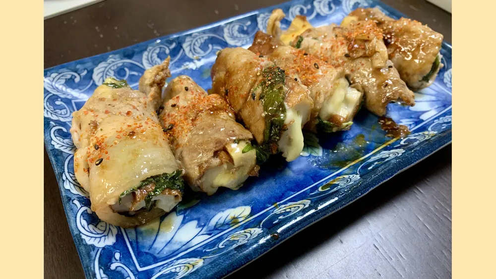 竹輪と大葉のチーズ肉巻き