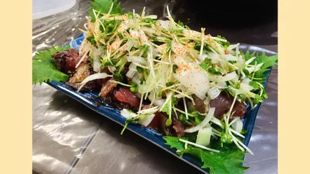 鰹のめんつゆ、ごま油漬け